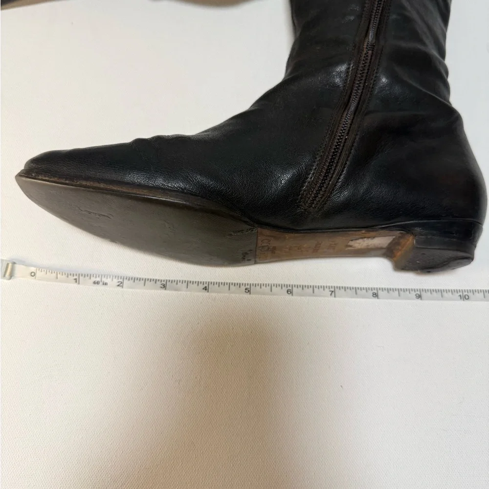 Jimmy Choo Black Leather Flat Over-The-Knee Boots - Size 37.5